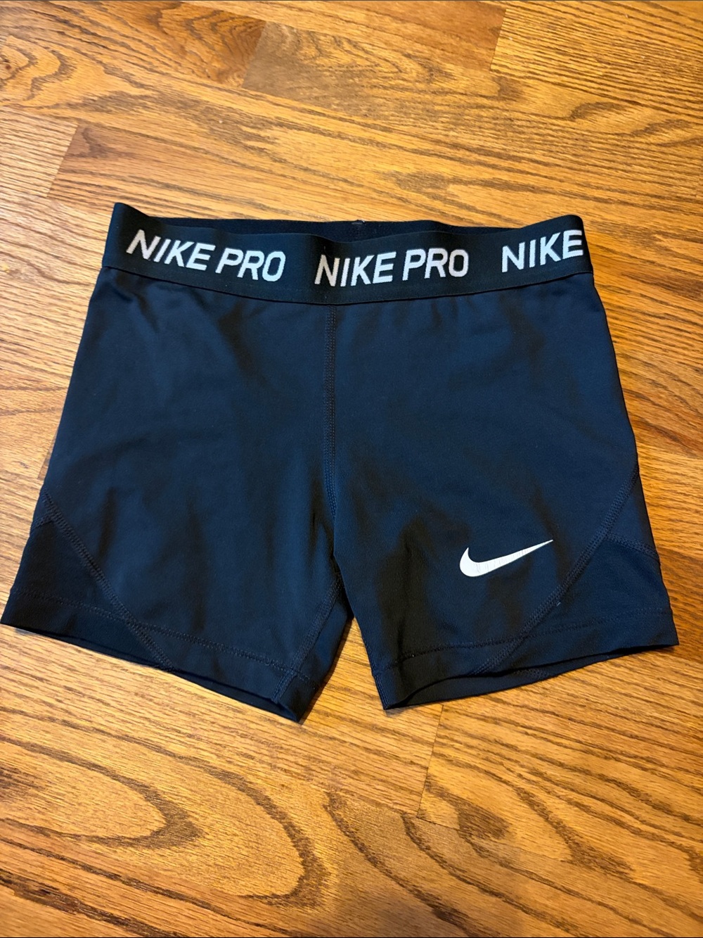 Nike Black Pro Short-Length Bike Shorts with White Swoosh kids size m